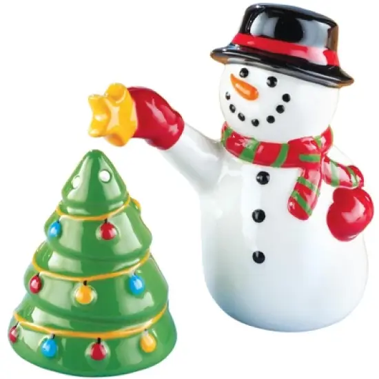 Collections Etc 2-Piece Cheerful Holiday Snowman Salt & Pepper Set image {3}