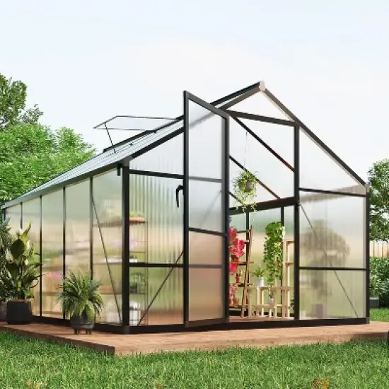 GustoWave 8&times;10 ft Large Walk-In Polycarbonate Greenhouse，for Outside Garden Backyard, Patio, Lawn image {8}