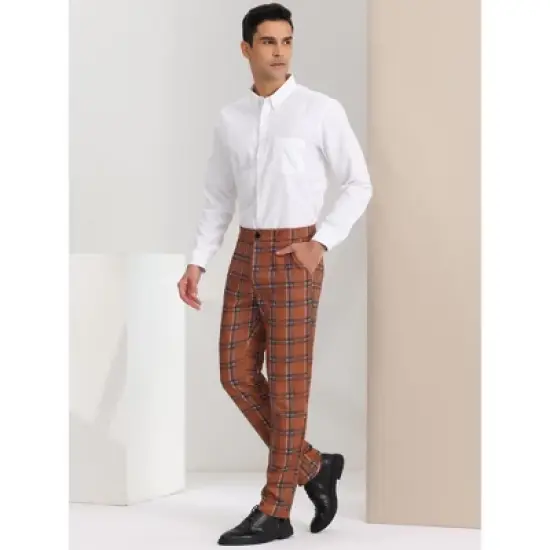 Lars Amadeus Men's Plaid Regular Fit Formal Business Dress Pants image {3}