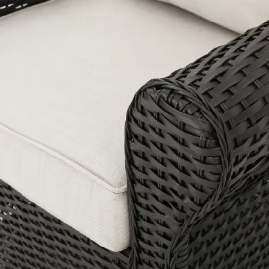 Acadia 3pc Wicker Rocker and MGO Gas Firepit Set - Dark Brown - Christopher Knight Home image {3}