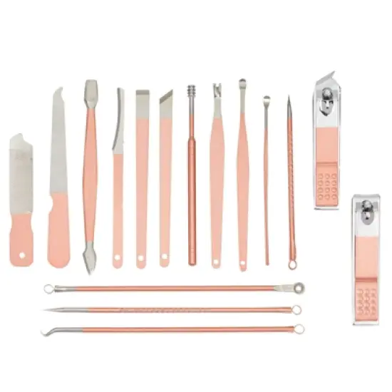 Okuna Outpost Okuna Outpost Pink Manicure Pedicure Kit, 23-in-1 Nail Clipper Set for Women (Includes Travel Case) image {2}
