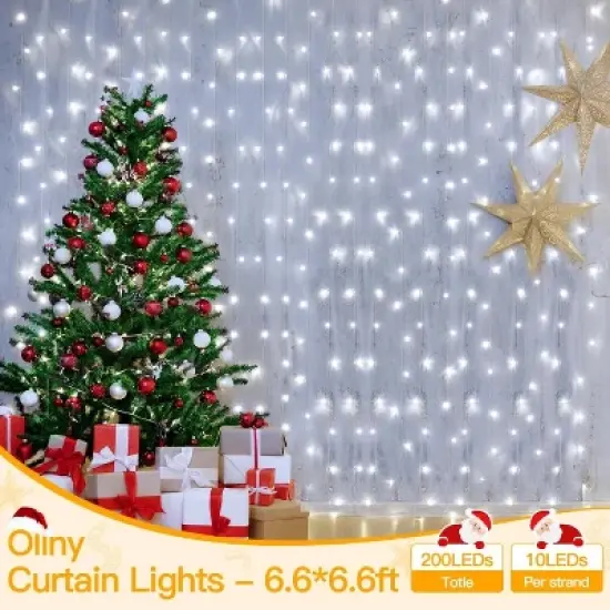 Ollny 200 LED Cool White Curtain Lights (Clear Cable, USB, 8 Modes, IP44 Waterproof) image {3}