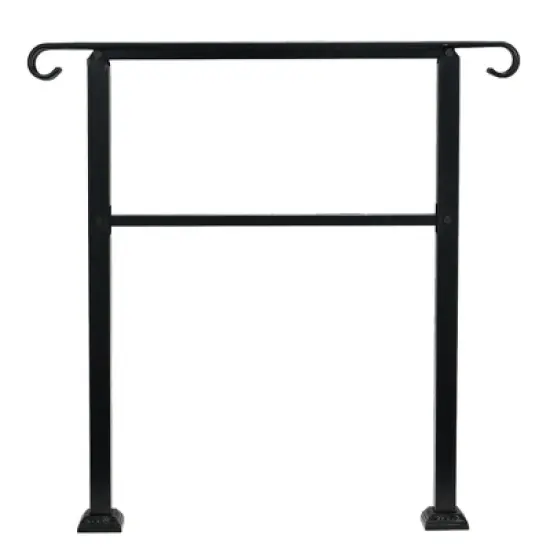 JOMEED UP040 1, 2, or 3 Step Wrought Iron Transitional Entrance Handrail with Hardware for Outdoor Spaces, Walkways, Patios, and More, Black image {3}