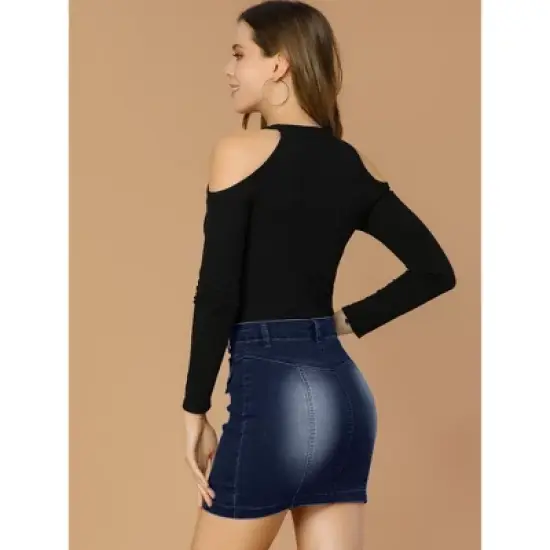 Allegra K Women's Zip Front Slim Fit High Waist Mini Denim Skirts image {4}