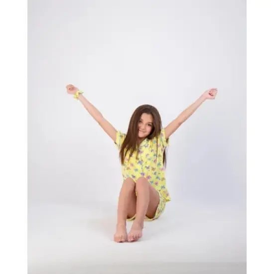 Sleep On It 2-Piece Girl's Pajama Shorts Set Featuring Multicolored Butterflies with Matching Scrunchie - Yellow Girls Sleepwear Set image {4}