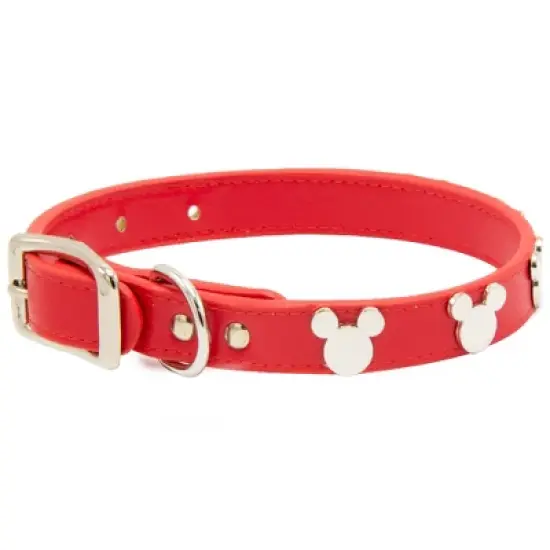 Buckle-Down Vegan Leather Dog Collar - Disney Red with Silver Cast Mickey Mouse Head Icon Embellishments image {4}