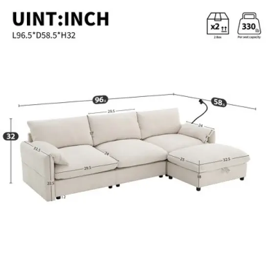 Whisen Oversized Chenille Sectional Sofa with Storage Ottoman and Pockets, Adjustable Phone Holder and Charging Ports image {13}