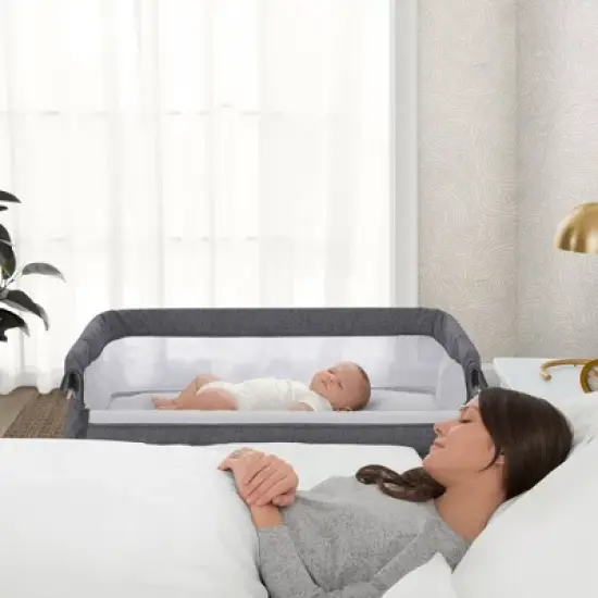 Simmons Kids' Dream Bedside Baby Bassinet Sleeper with Breathable Mesh and Adjustable Heights - Lightweight Portable Crib - Gray image {5}