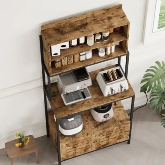 5-Tier Bakers Rack with Power Outlet, 67.7'' Microwave Stand with Storage Cabinet & Open Shelves image {4}