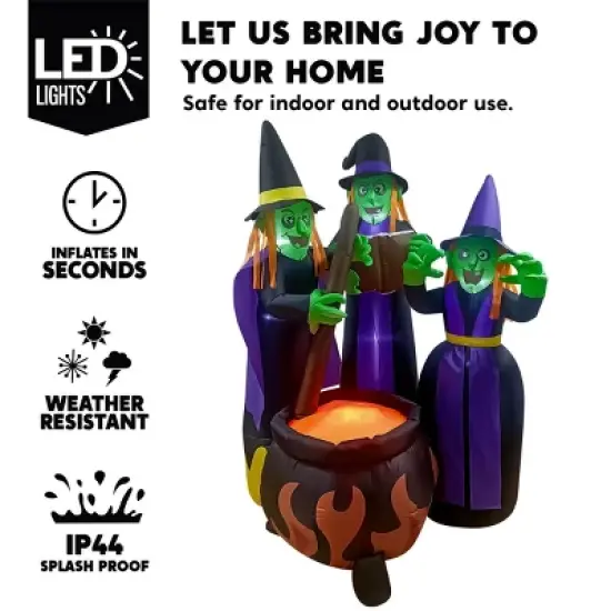 Joyfy 6 FT Halloween Inflatables Outdoor Decoration, Three Witch Around Cauldron Inflatable for Halloween Yard Garden Lawn Outdoor Indoor Decoration image {2}