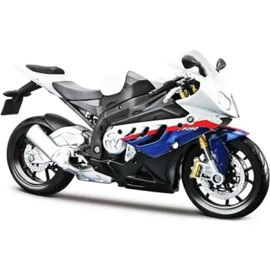 BMW S 1000 RR White with Blue and Red Stripes with Plastic Display Stand 1/12 Diecast Motorcycle Model by Maisto image {1}