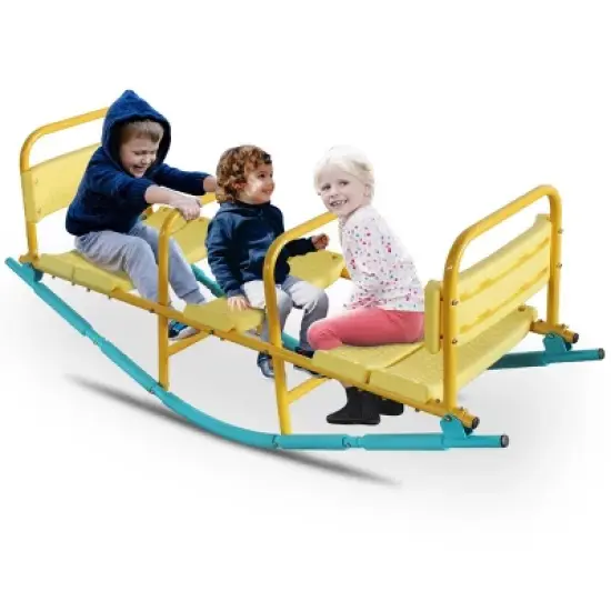INFURNIC Baby Activity Gyms Triple Seat Seesaw with Safety Handles for Fun Outdoor Play, Multicolor, 30"*18"*4" image {5}