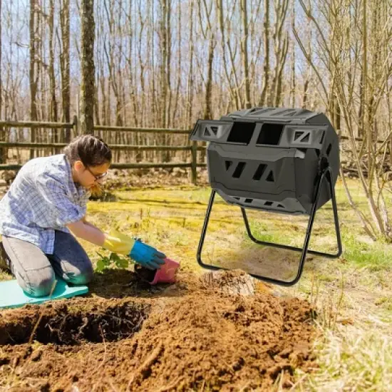 Costway Tumbling Composter 40 Gallon Garden Rotating Compost Bin w/Dual Chamber image {1}