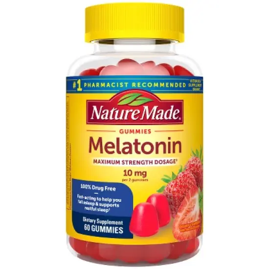 Nature Made Melatonin 10mg per serving Gummies, Maximum Strength Dosage, 100% Drug Free Sleep Aid for Adults, 60 Melatonin Gummies, 30 Day Supply image {6}