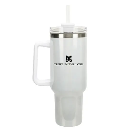 100 North Trust In The Lord Butterfly Wrap-Around 40 Oz. Stainless Steel Water Bottle Coffee Mug, Spill & Leak Resistant, Travel Tumbler with Handle, image {5}