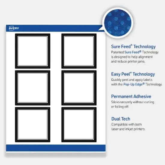 Avery Printable Square Labels, Double Black Border, 3" x 3", Matte White Square Labels, Permanent, Laser/Inkjet, 60ct, Great for Product Labels image {2}