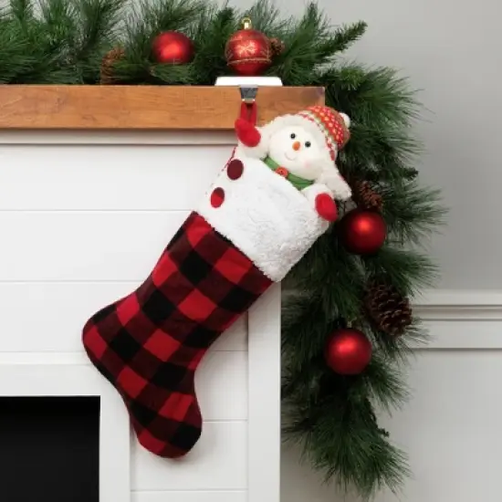 Northlight 23" Black and Red Rustic Buffalo Plaid Christmas Stocking image {1}