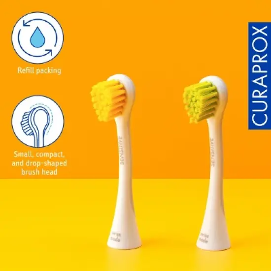 Curaprox Hydrosonic Rainbow Sensitive Brush Heads, Yellow/Green, 2 pcs image {3}