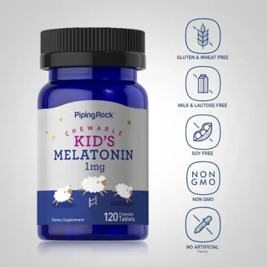 Piping Rock Kids Melatonin 1mg | 120 Chewable Tablets image {2}