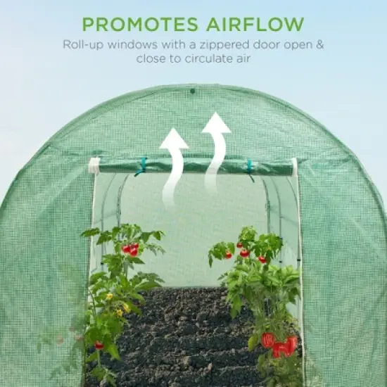 Best Choice Products 15x7x7ft Walk-In Greenhouse Tunnel, Garden Accessory Tent w/ 8 Roll-Up Windows, Zippered Door image {3}