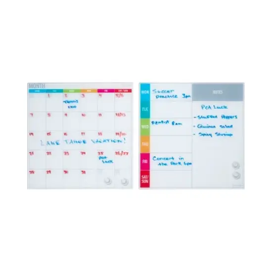 ECR4Kids MessageStor 17.5in x 17.5in Magnetic Dry-Erase Calendar Glass Boards and 4 Magnets, 2-Pk image {2}