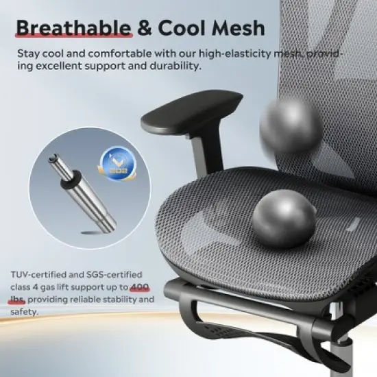 GALAXHERO Ergonomic Mesh Office Desk Chair, High Back Reclining Computer Gaming Chair, Adjustable Lumbar Support, Tilt Function,Black Gray image {7}