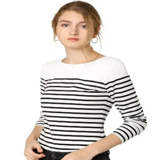 Allegra K Women's Color Block Long Sleeve Striped T-Shirt image {15}