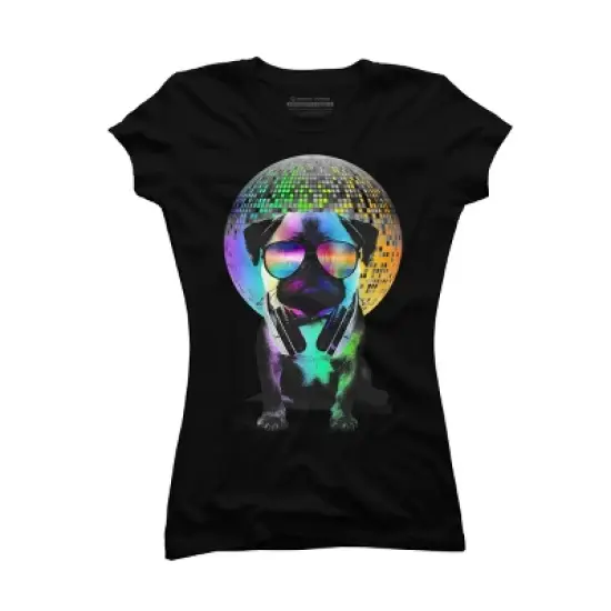 Junior's Design By Humans Disco Pug By clingcling T-Shirt image {3}
