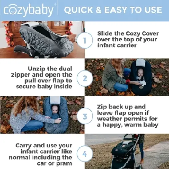 CozyBaby Cozy Cover Quilted Infant Car Seat Insulating Cover with Dual Zippers, Face Shield, and Elastic Edge for Travel During Winter Months, Black image {4}