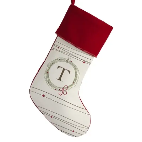 Personalization Mall Holiday Wreath Initial Christmas Stocking, Burgundy image {22}