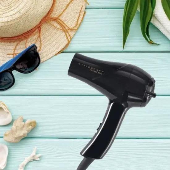 StyleCraft Peewee 1200 Folding Handle Dual Voltage Compact Travel Hair Dryer with Nozzle, Diffuser, and Travel Bag image {10}