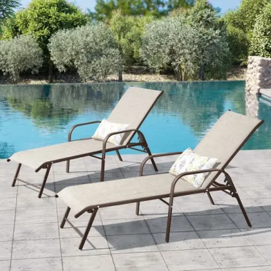 Crestlive Products Outdoor Lounger Aluminum Adjustable Chaise Lounge Chairs with Arms (Set of 2) Brown image {1}
