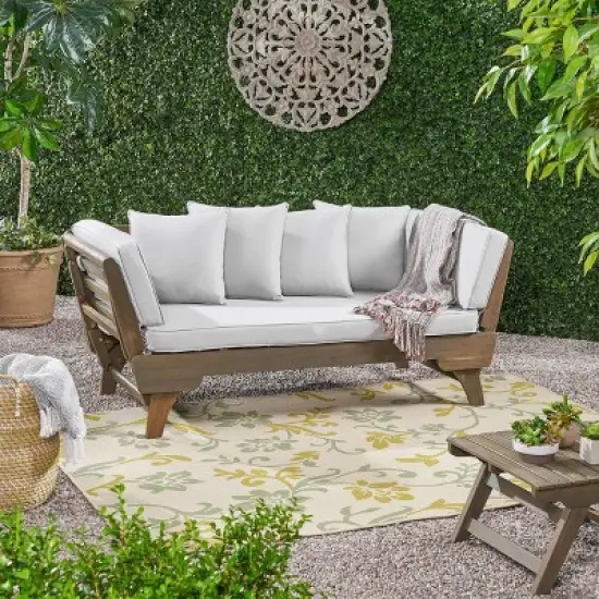 Ottavio Acacia Wood Outdoor Patio Daybed - Gray - Christopher Knight Home image {1}