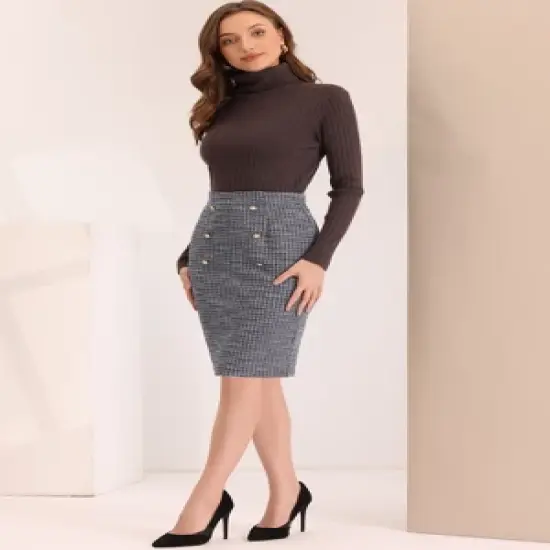 Allegra K Women's Pencil Tweed Winter Classic Skirts image {3}