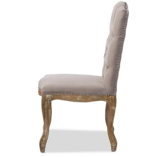 Hudson Weathered Oak Finish and Fabric Button Tufted Upholstered Dining Chair Beige - Baxton Studio: French Country Cottage Style image {1}