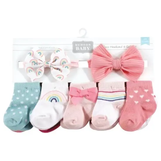 Hudson Baby Infant Girl Sock and Headband 12pc Set, Rainbow, 0-9 Months image {1}