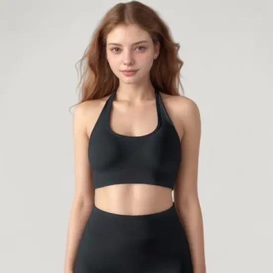 Anna-Kaci Active Women's Seamless Halter Neck Athletic Crop Top with Ribbed Detailing image {1}