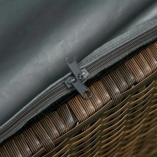 Outsunny Storage Bench Rattan Wicker Garden Deck Box Bin with Interior Waterproof Bag and Comfy Cushion, Gray image {5}