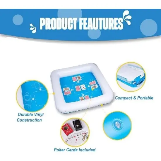 Zone Tech Inflatable Game Table with Waterproof Playing Cards - Floating Table for Pool for Adults, Family, Party, Beach Game Station Set Blue/White image {4}