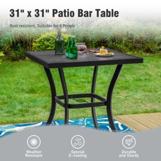 Captiva Designs 3pc Outdoor Patio Metal Bar Height Table & Bar Swivel Chair with Cushion and Armrest image {10}