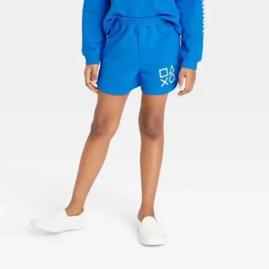 Girls' PlayStation Dreamy Fleece Jogger Shorts - Light Blue image {3}