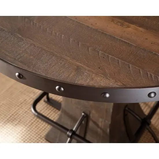 Jennings Round Counter Height Dining Table Wood/Metal Distressed Walnut Finished Wood/Brown Metal - Hillsdale Furniture image {2}