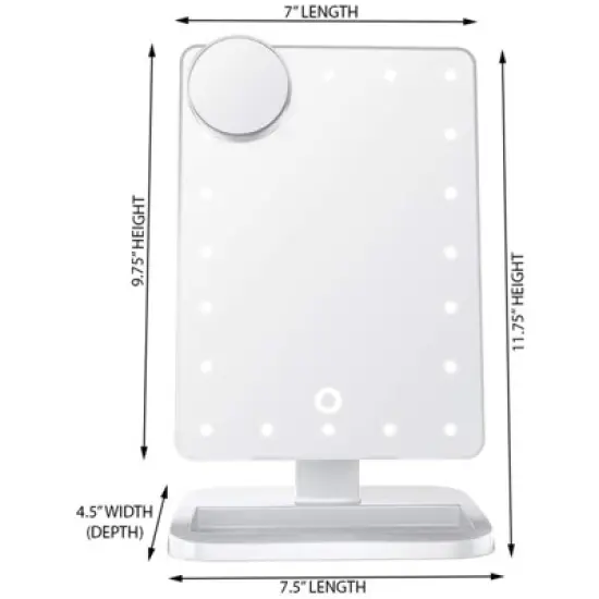 SUGIFT Lighted Vanity Mirror with 21 LED Lights, 1X 2X 3X 10X Magnification, Tri-Fold Design, Built-In Speakers image {2}