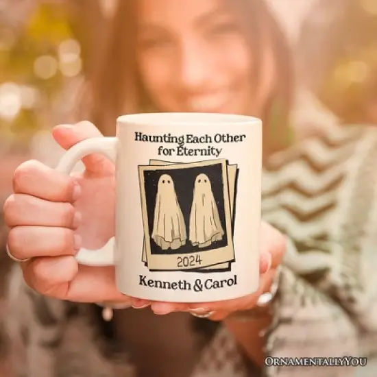 Retro Ghost Picture Haunting Eachother for Eternity Mug, Vintage Halloween Gift for Couples (Non-Custom Only)| OrnamentallyYou image {3}