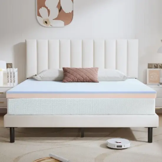 2 Inch Blue Dual Layer Different Density Invertible Mattress Topper image {3}
