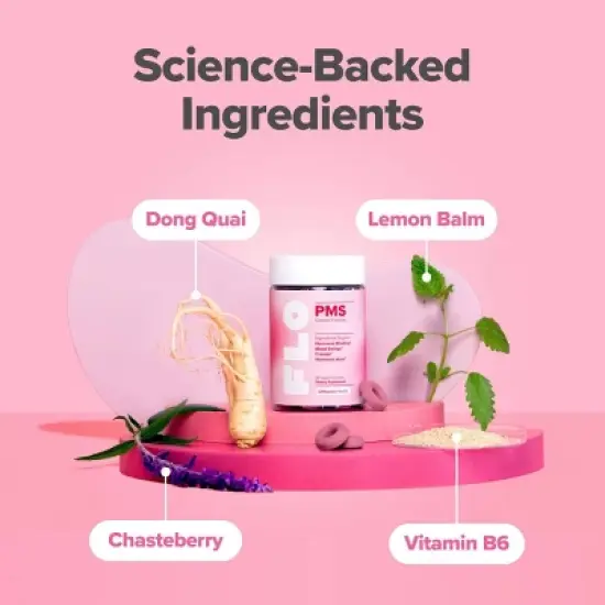 O Positiv FLO PMS Vegan Gummy Vitamins for Women with PMS & Menstrual Symptom Relief, Hormonal Bloating & Cramps Support - 60ct image {3}