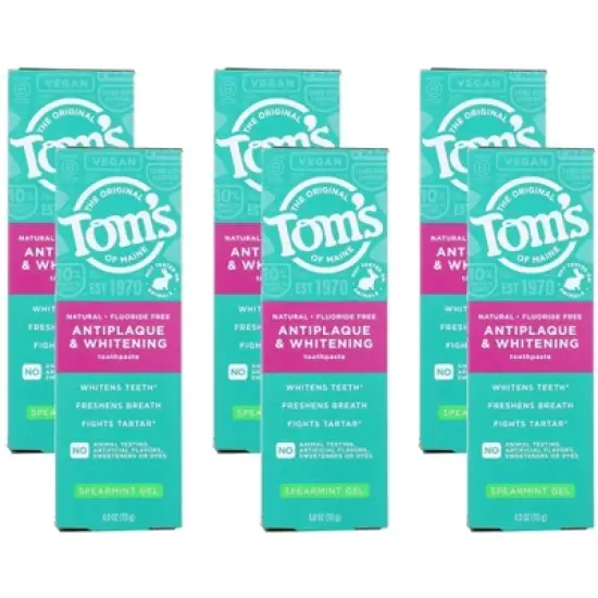 Tom's Of Maine Natural Fluoride Free Antiplaque and Whitening Toothpaste Spearmint Gel - Case of 6/4 oz image {4}