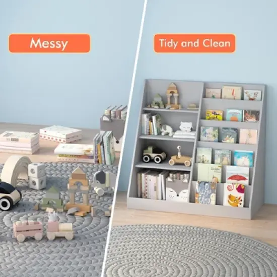 KTMBDW Kids Bookshelf and Toy Storage Organizer, 4 Tier Wooden Kids Book Shelf with Bookcase Display Stand for Kids Room, Playroom, Nursery image {4}