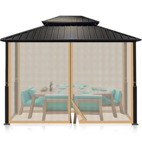 Aoodor Gazebo Netting Black 12' x 10' Polyester Screen Replacement 4 Panel Sidewalls for Patio (Only Netting) image {9}