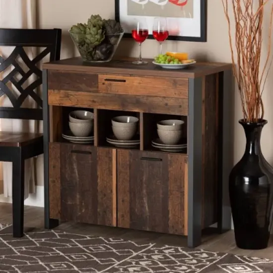 Ranger Two-Tone and Wood 1 Drawer Sideboard Buffet Rustic Brown/Gray - Baxton Studio image {7}
